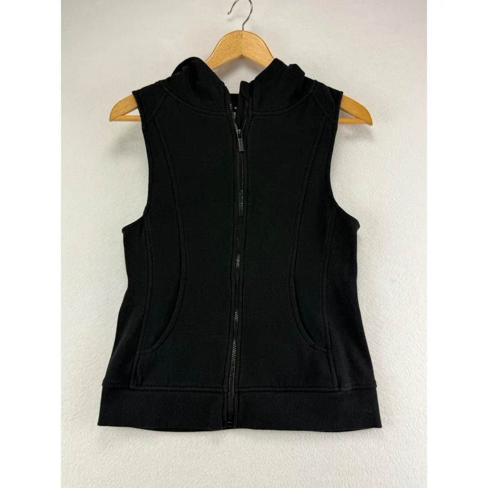 Savvi Sleeveless Hoodie Vest Womens Medium Black Full Zip Athletic‎ Activewear